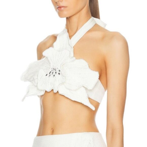PatBO Flower Applique Halter Top Ivory White Floral 3D blouse crop Revolve NWT 6 - Picture 15 of 16